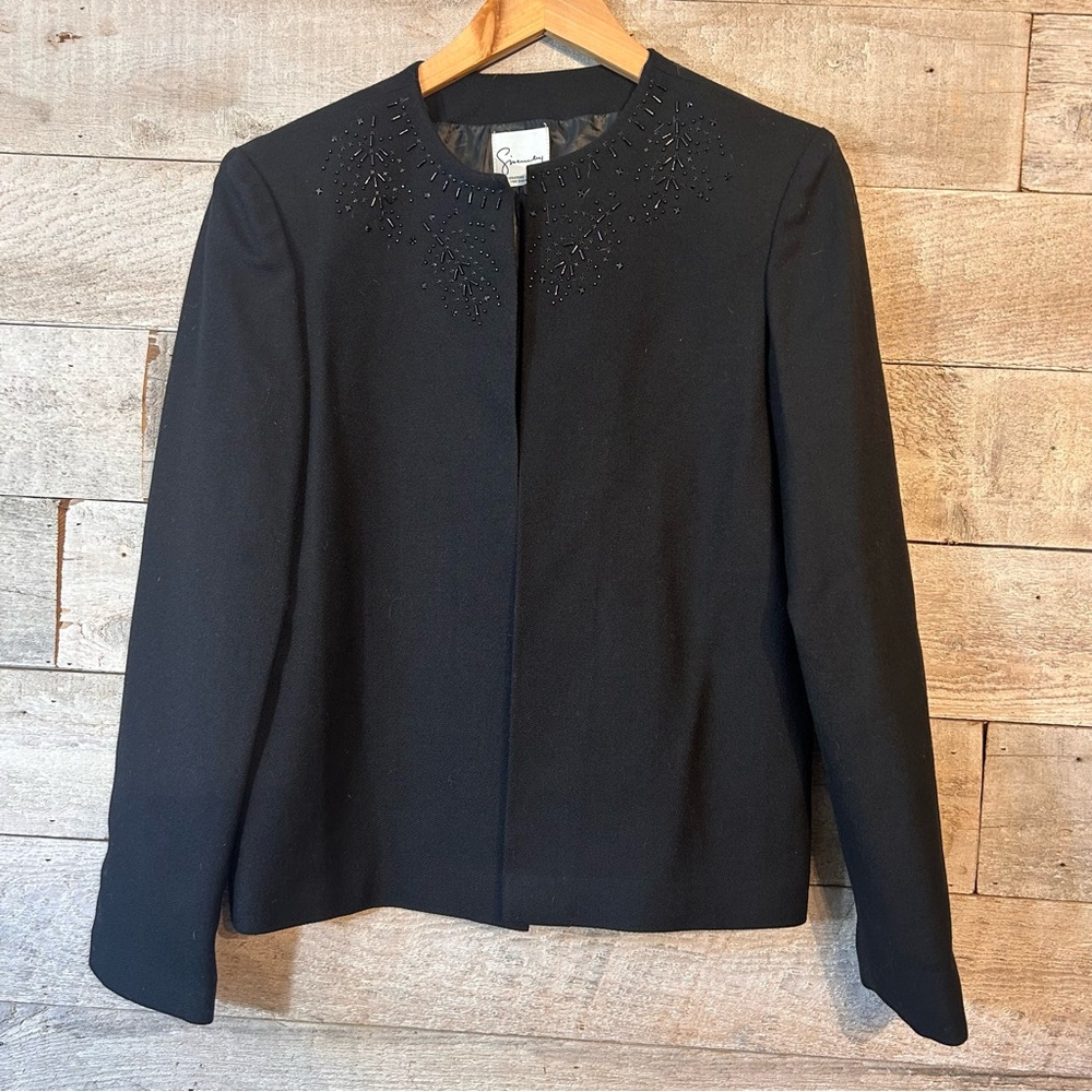 Vintage Givenchy women’s black beaded‎ open lightweight evening jacket